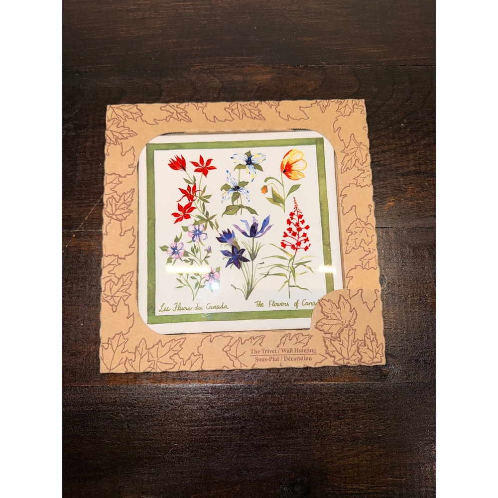 Panabo Flowers of‎ Canada Ceramic Tile Trivet Wall Hanging Cork Back 6x6 NEW